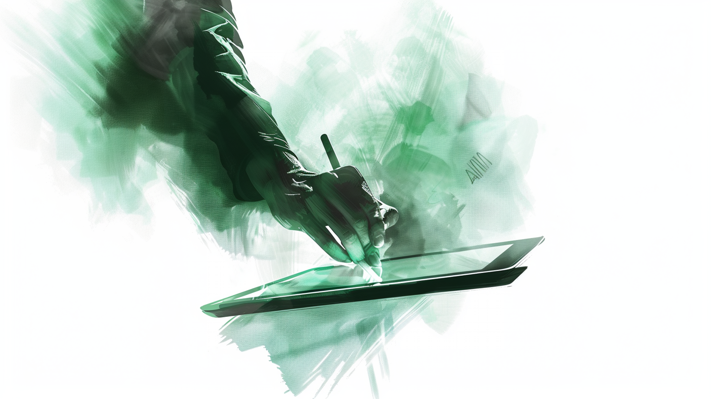 a hand on a tablet signing a contract