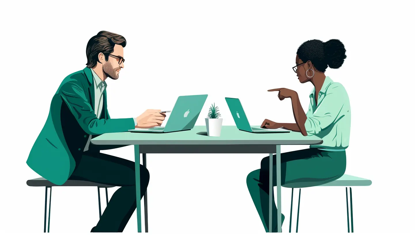two people discussing