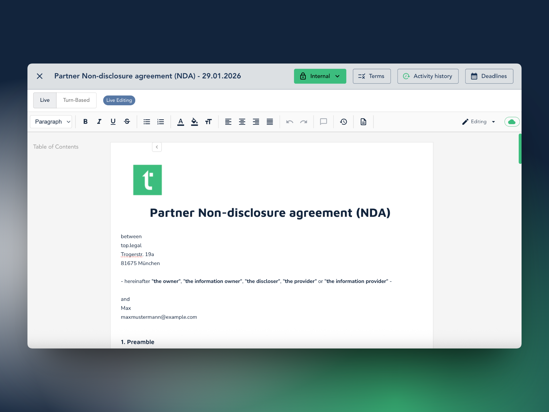 Dealroom Editor